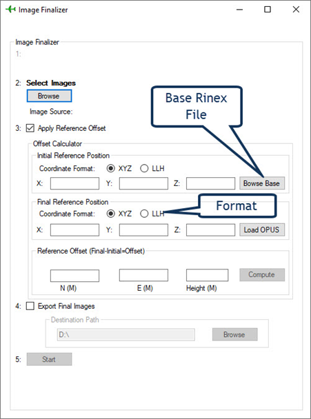 Image coordinate offset tool